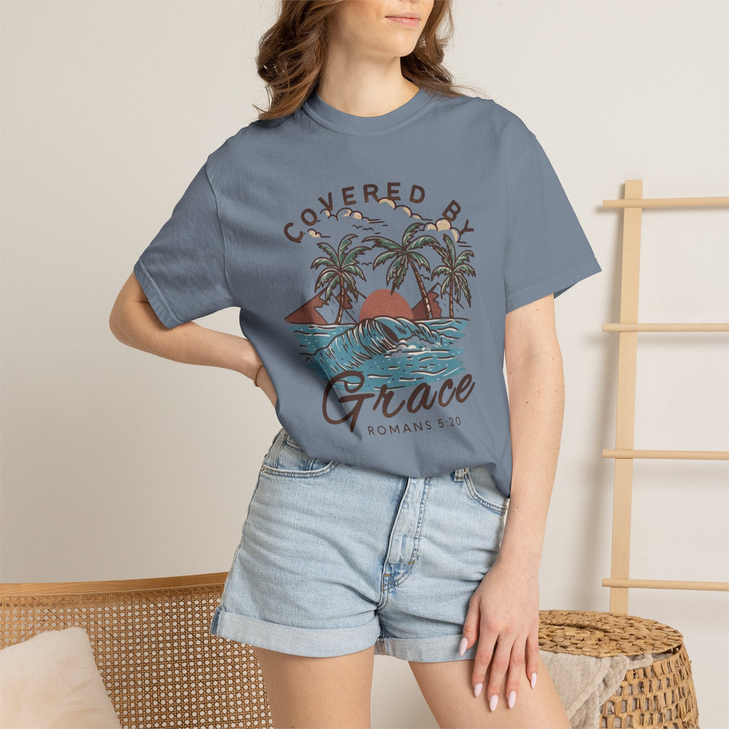 Covered by Grace Christian T-Shirt – Romans 5:20