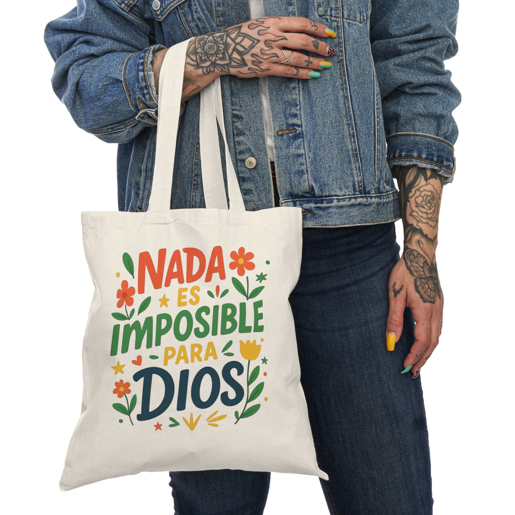 Tote Bag — "Nada Es Imposible Para Dios" Floral Spanish Faith Tote