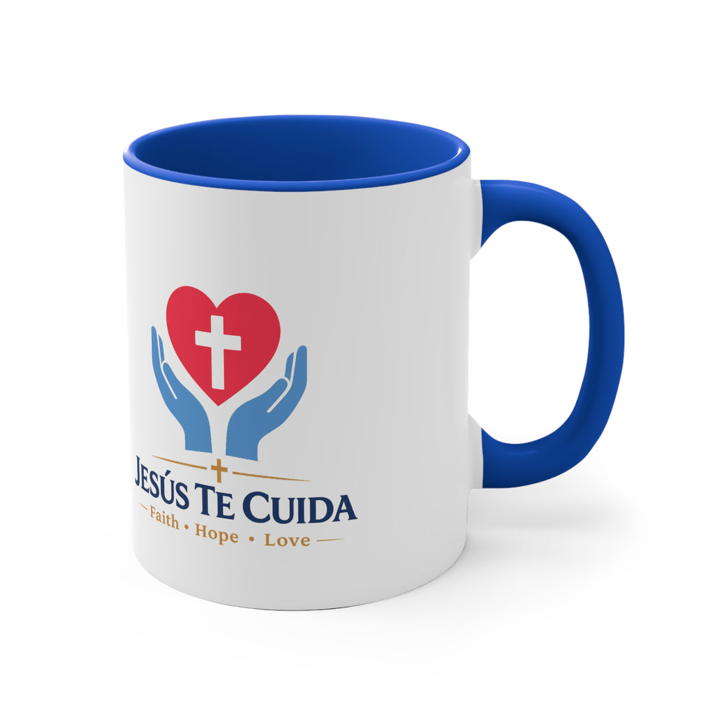 Jesús Te Cuida Faith Mug — Spanish Christian Coffee Mug (Faith • Hope • Love)