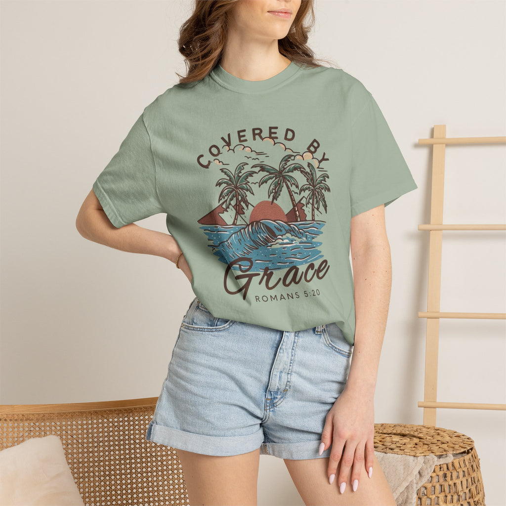 Covered by Grace Christian T-Shirt – Romans 5:20