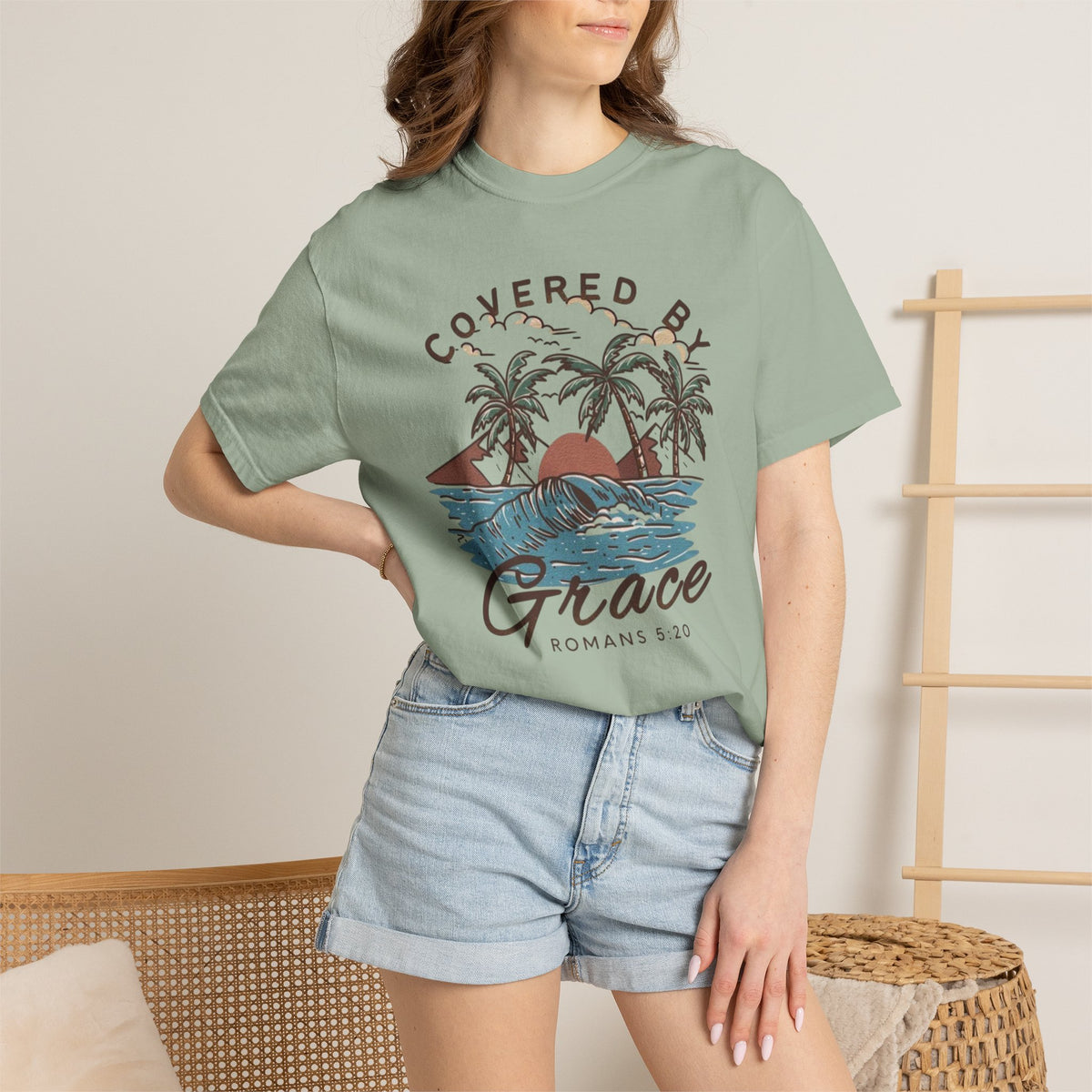 Covered by Grace Christian T-Shirt – Romans 5:20