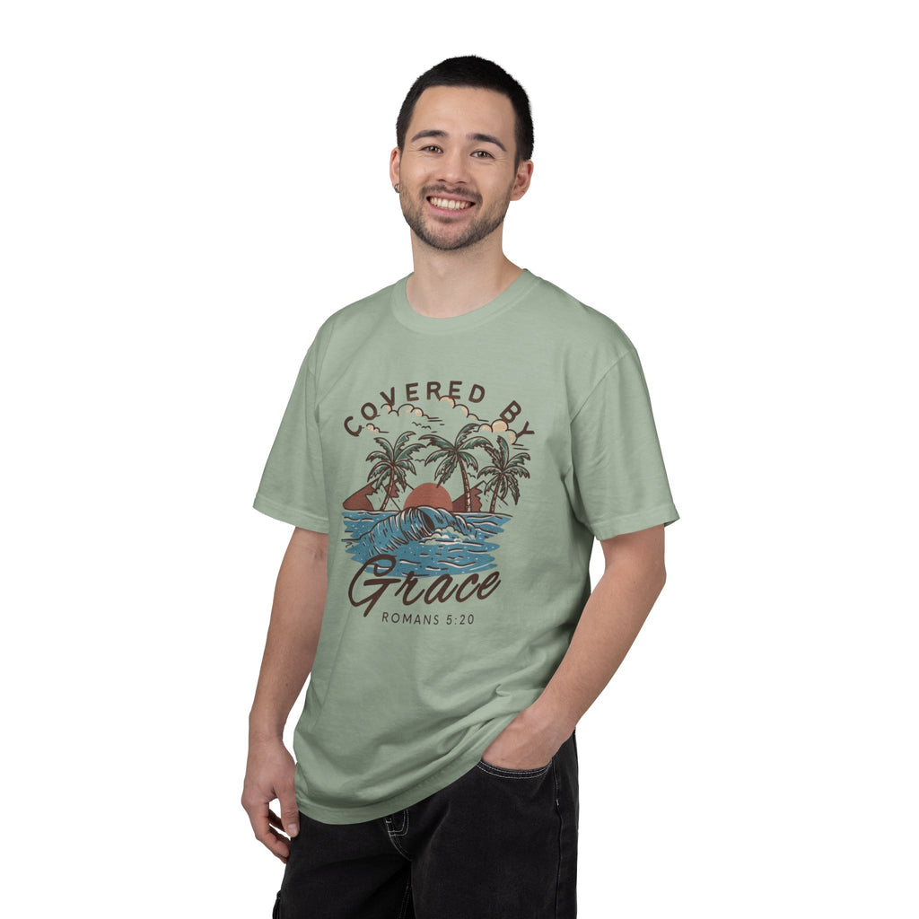 Covered by Grace Christian T-Shirt – Romans 5:20