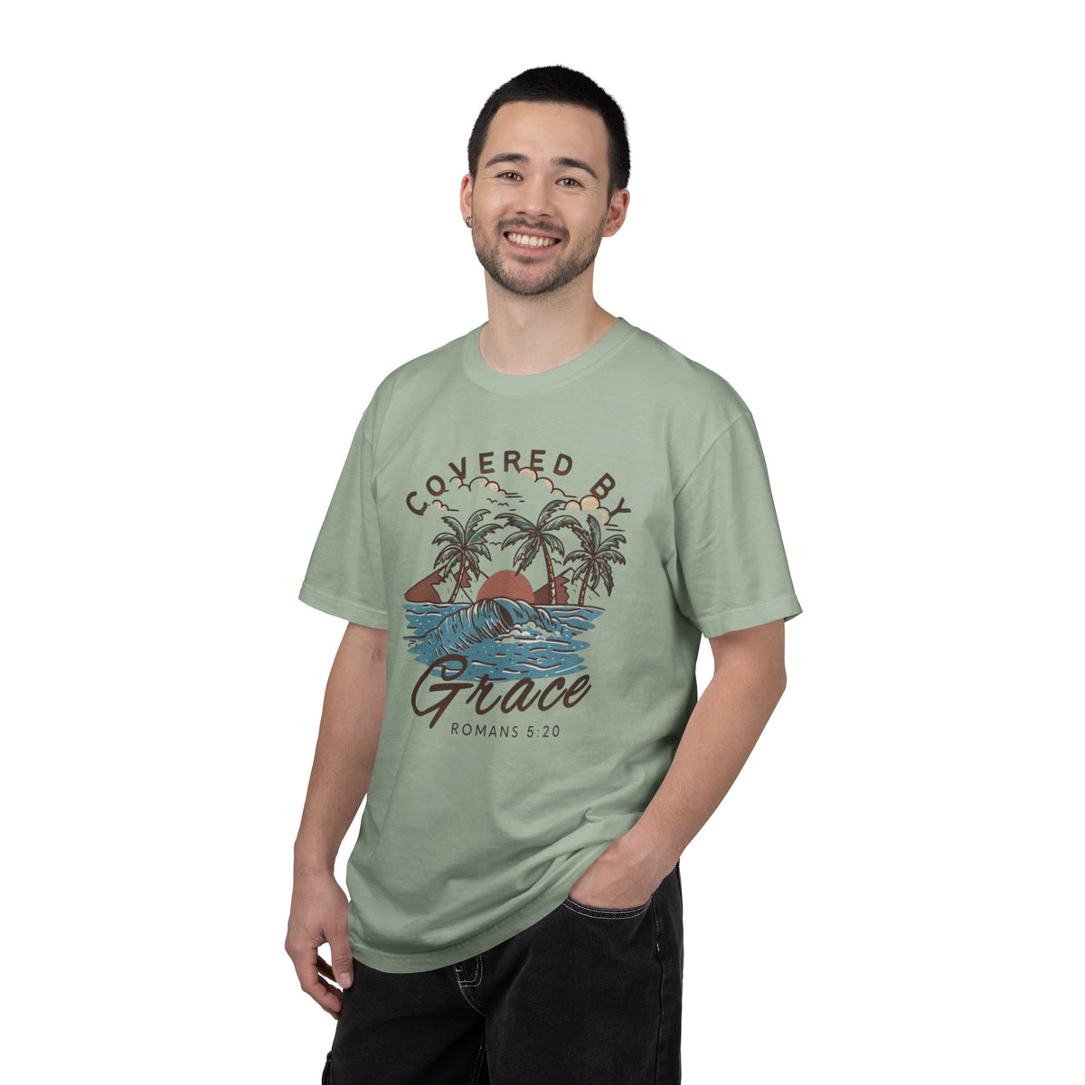 Covered by Grace Christian T-Shirt – Romans 5:20